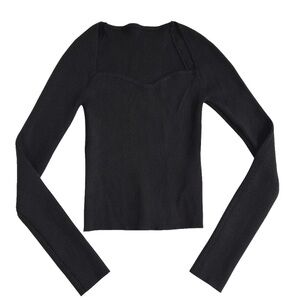 SHEIN Women’s Black Long Sleeve Ribbed Knit‎ Top Sweetheart Neckline, Small